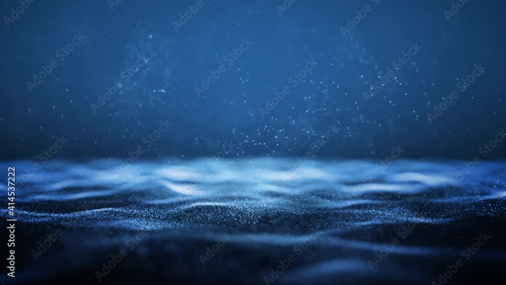 Poster copy space abstract sea waves flickering dots and lines dark blue background. seamless looping.