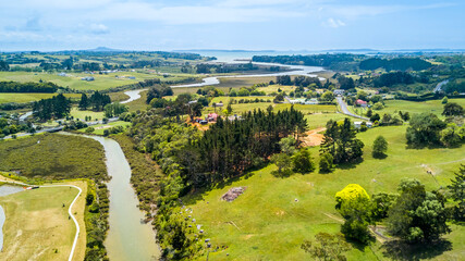 Fototapeta na wymiar Aerial view of beautiful countryside. Auckland, New Zealand. 