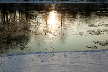 frozen lake in winter cold weather