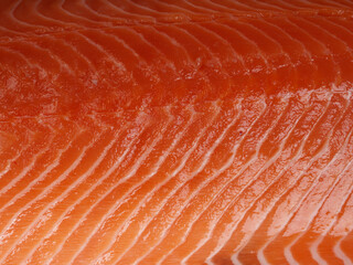 Close-up texture of fresh Norwegian red raw salmon. Top-view. Healthy food concept