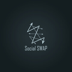 White social swap logo design with black background - obrazy, fototapety, plakaty