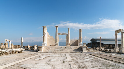 Denizli, Turkey - October 2019: Laodikeia ancient city ruins in Pamukkale, Denizli, Turkey