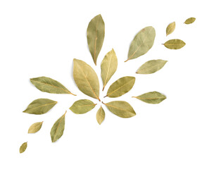 Dry Bay Leaves, Laurel Leaf Seasoning Isolated Top View