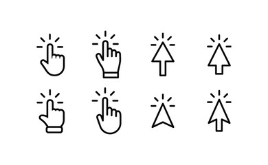 Clicking icons collections. Hand and arrow click icon. Cursor set.