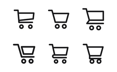 Shopping cart icon collection. Online commerce symbol. E-commerce vector sign.