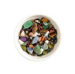 Colorful semiprecious stones mix, pebbles collection isolated