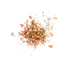 Color wood pencil with sharpening shavings isolated