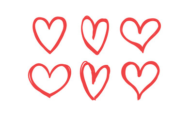 Heart doodles set. Hand drawn hearts collection. Valentine's day sketched design elements.