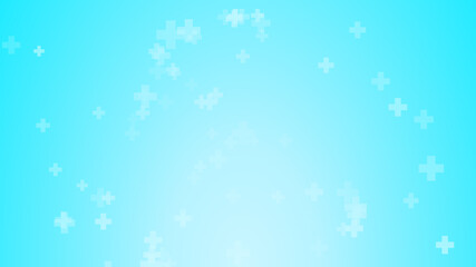 Medical health green blue cross on hearts pattern background. Abstract healthcare technology and science concept.