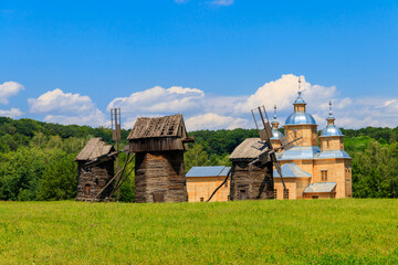 View of Open-air Museum of Folk Architecture and Folkways of Ukraine in Pyrohiv (Pirogovo) village...