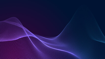 Dot blue purple wave line light gradient dark background. Abstract  technology big data digital background. 3d rendering.