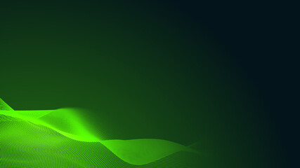 Dot green wave light screen gradient texture dark background. Abstract  technology big data digital background. 3d rendering.