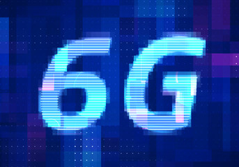6G Network Internet Mobile icon technology blue background. Abstract digital machine learning with digital future design concept.