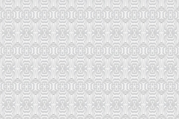 Geometric convex volumetric 3D texture from an ethnic pattern in the style of oriental doodling. Embossed white background. Ornament for design and decoration.
