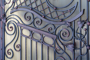 Exquisite wrought iron elements of metal gates, beautiful wrought iron gates. Protection of private...