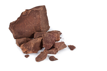 Cocoa pieces isolated on a white background.