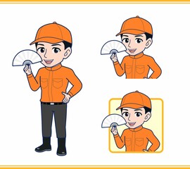 Young man in orange work clothes