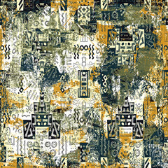 Geometric Boho Style Tribal pattern with distressed texture and effect
