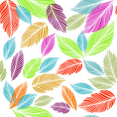 Graphic leaves seamless multicolored pattern. vector illustration