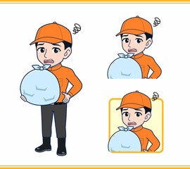 Young man in orange work clothes