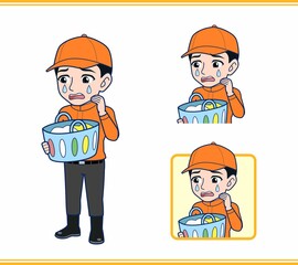 Fototapeta premium Young man in orange work clothes