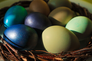easter yellow background and easter colored eggs