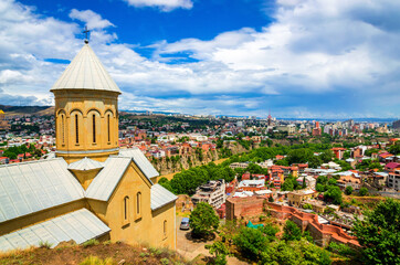 Saint Nicholas church and panorama of old Tbilisi, Georgia