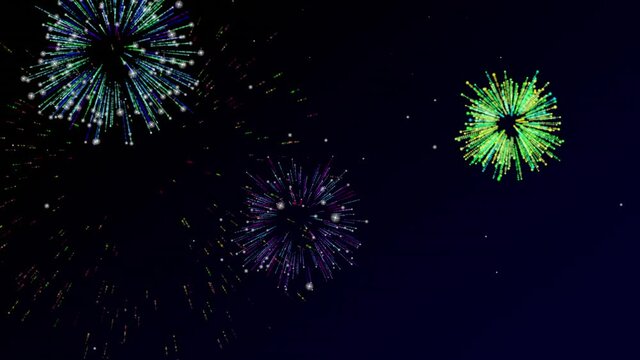 Colorful festive fireworks against the background of the night sky. New Year's glowing fireworks