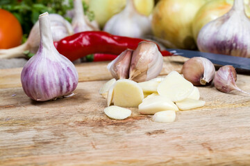 details of sliced garlic