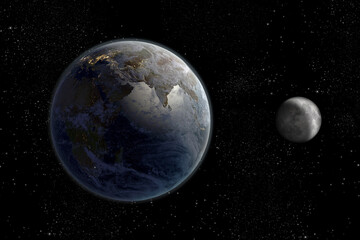 Obraz na płótnie Canvas Sunrise on Earth and Moon