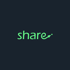 Green share text logo design with dark background