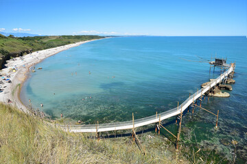 View of Punta Aderci beach also called "Trabocchi Coast" in Vasto, Italy.