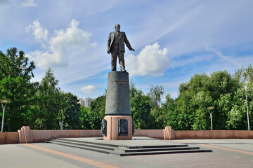 Moscow, Russia - august 25, 2020: Monument to Sergei Pavlovich Korolev, the creator of Soviet rocket and space technology in the Museum of Cosmonautics. Moscow, Russia