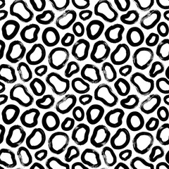 Seamless pattern with empty liquid shapes. Circle brushstrokes and rounded shapes. Vector hand drawn abstract ink background. Smears, circles, dots, splotches, blobs. Abstract wallpaper design