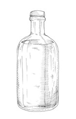 Bottle of tequila. Vintage black hatching illustration on white