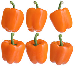 Orange bell peppers from different sides isolated on a white background