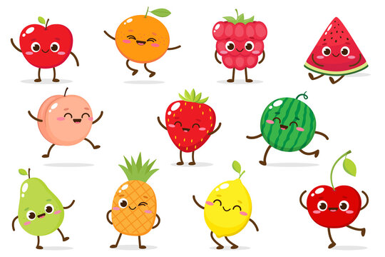 Cartoon vector set of funny fruits