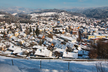Kandern Black Forest Markr&auml;flerland view of the city in winter with snow