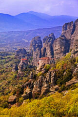 Greece, Meteora. Monastery atop mountains.
