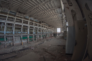 Blue cooling tower in abandoned power plant EC2