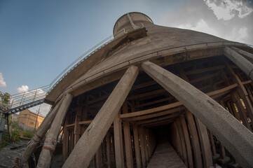 Obraz premium Blue cooling tower in abandoned power plant EC2