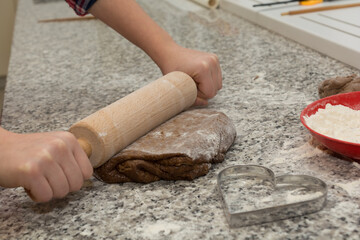 Gingerbread Dough Is Fulled With Rolling Pin