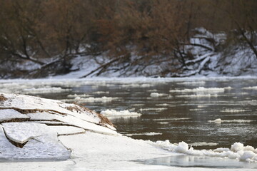 frozen river in winter, Poland winter