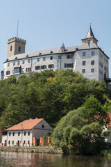 Fototapeta na wymiar City Rosenberg, St. Mary S Church And Castle In The Background - Czech Republic