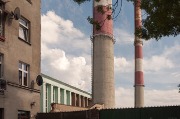 Blue cooling tower in abandoned power plant EC2