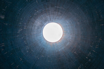 Blue cooling tower in abandoned power plant EC2