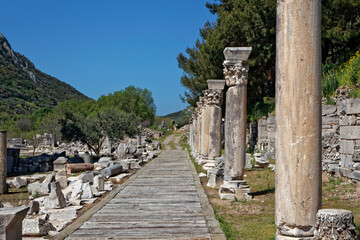 Fototapeta na wymiar Turkey, Ephesus. Ruins of commercial market at ancient city.