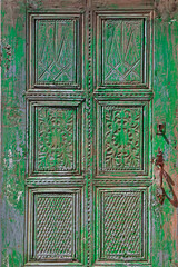 Turkey, Ephesus. Details on faded door at ancient city.