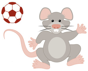 Soccer Playing Rat Illustration Isolated on White with Clipping Path