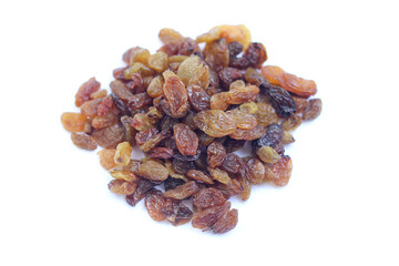 Obraz premium Selective focus on few raisins from pile of raisins in isolated white background